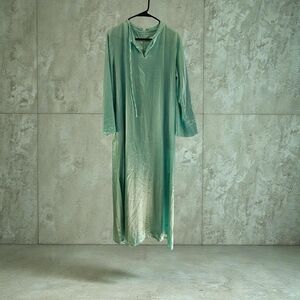 Vtg David Brown California Green Lounge Nightgown Robe Large Long Zip Back WS51